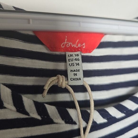 Joules Knit Dress NWT Navy White Stripes Cap Sleeve Midi XL Cinch Waist Comfy - Picture 4 of 13